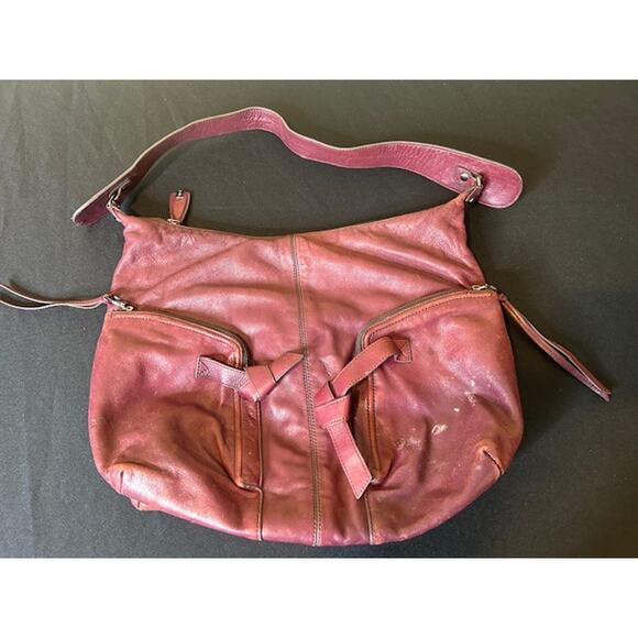 Kooba Boho Leather Hobo Handbag Wine Red Soft Leather Shoulder Bag - Picture 5 of 10